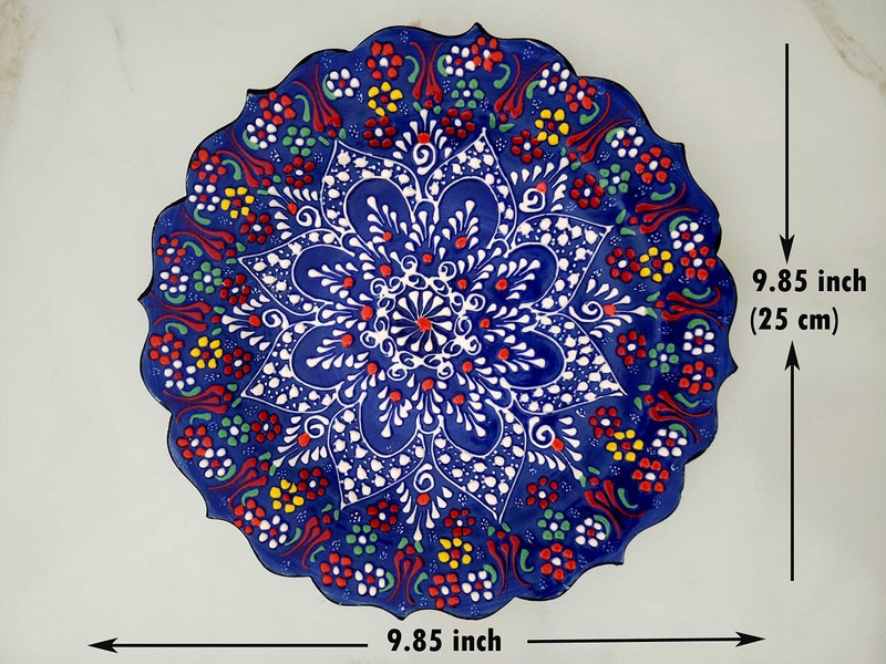 Ayennur طبق زينة تركي آينور 9.85" (25 سم) مزخرف يدويًا من الخزف لتزيين الجدران في المنزل والمكتب (أزرق داكن) - Image 5